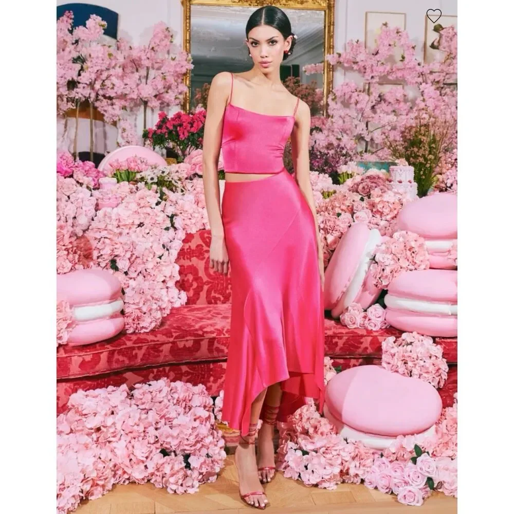 Alice and Olivia Rosa Slip Skirt  Pink Asymmetric Feminine Satin Women's Size 10